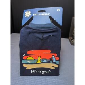 Life Is Good Dog Pet T-Shirt Navy Sunset Size M